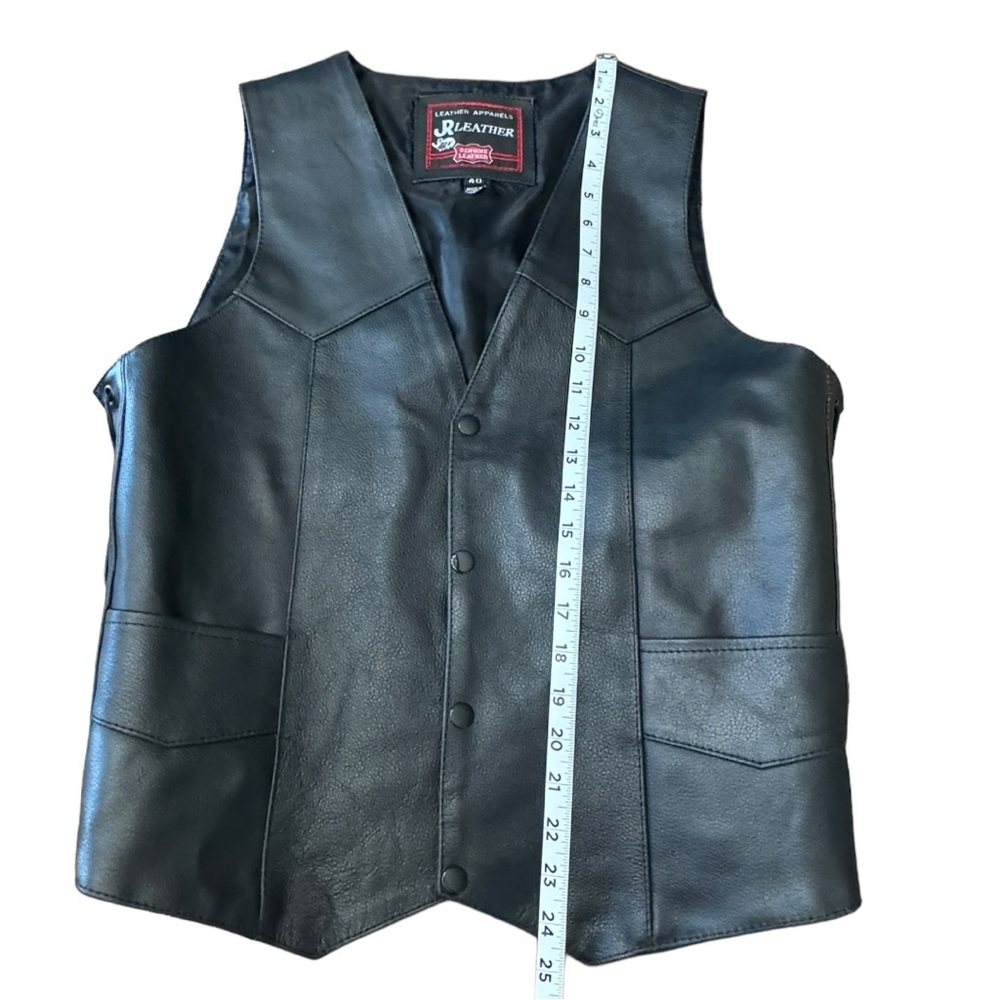 JR Leather Biker Vest Black Snap Front Side Ties Vintage Motorcycle Men’s Sz 40 - Picture 4 of 9